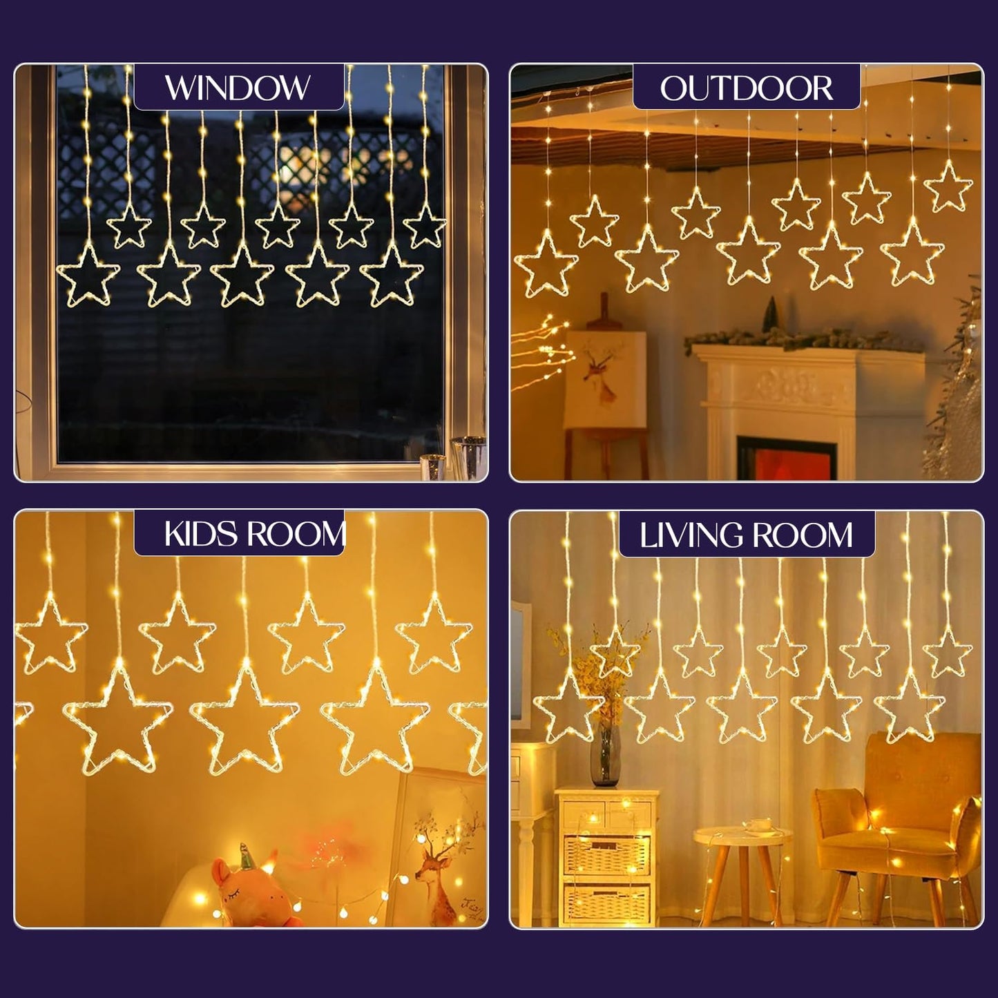 Lexton 3.5m Star Curtain LED Light – 8 Modes, Warm White