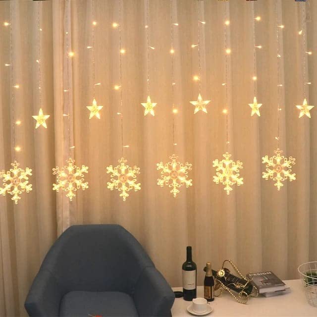 Lexton Snowflake & Star LED Curtain Light | 138 LEDs, Warm White