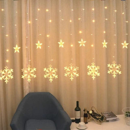 Lexton Snowflake & Star LED Curtain Light | 138 LEDs, Warm White