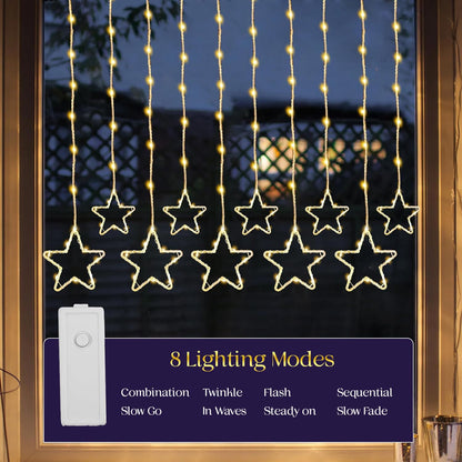 Lexton 3.5m Star Curtain LED Light – 8 Modes, Warm White