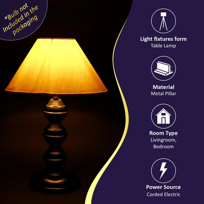 Lexton Black Metal Pillar Table Lamp with Beige Shade