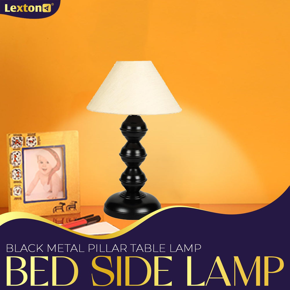 
                  
                    Lexton Black Metal Pillar Table Lamp | Bed Side Lamp for Bedroom | Living Room | Home Decoration | Drawing Room | Gifting Purpose | Bulb Not Included (Beige Shade, Pack of 1)
                  
                