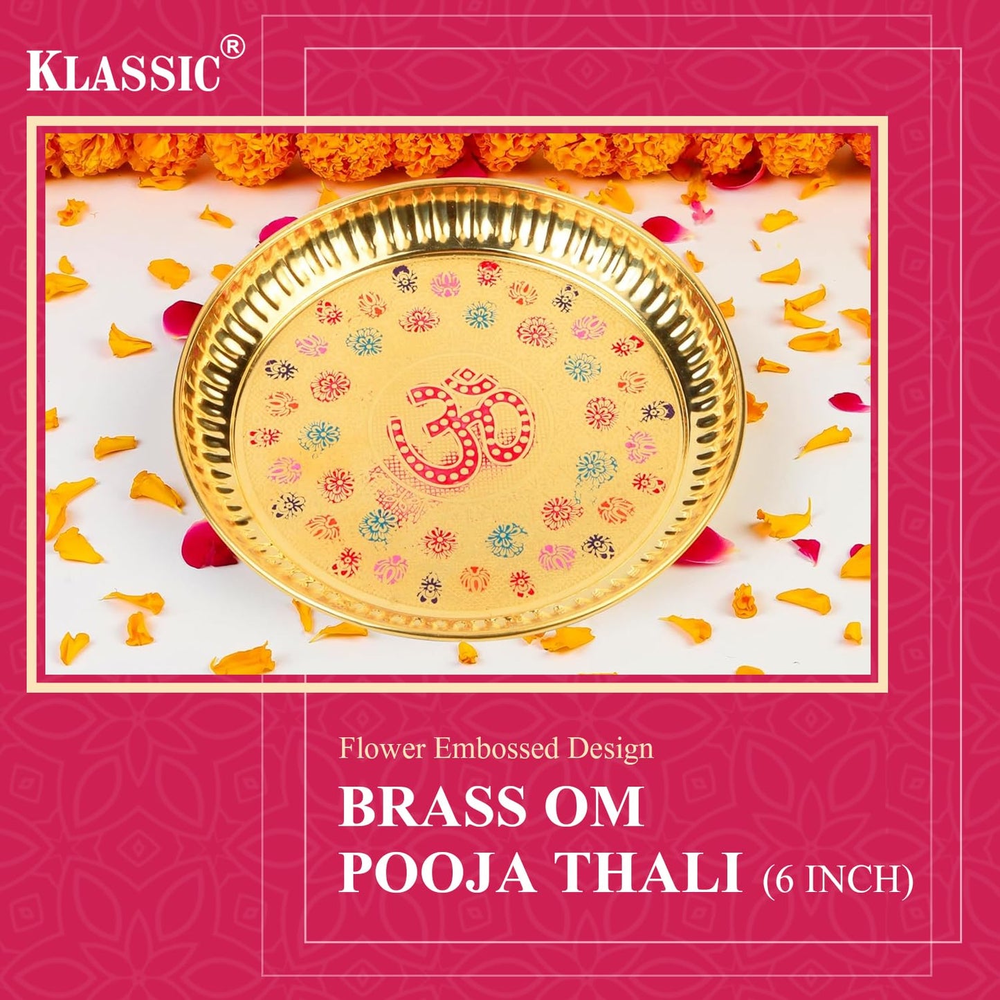 Klassic 6 Inch Pure Brass Om Puja Thali