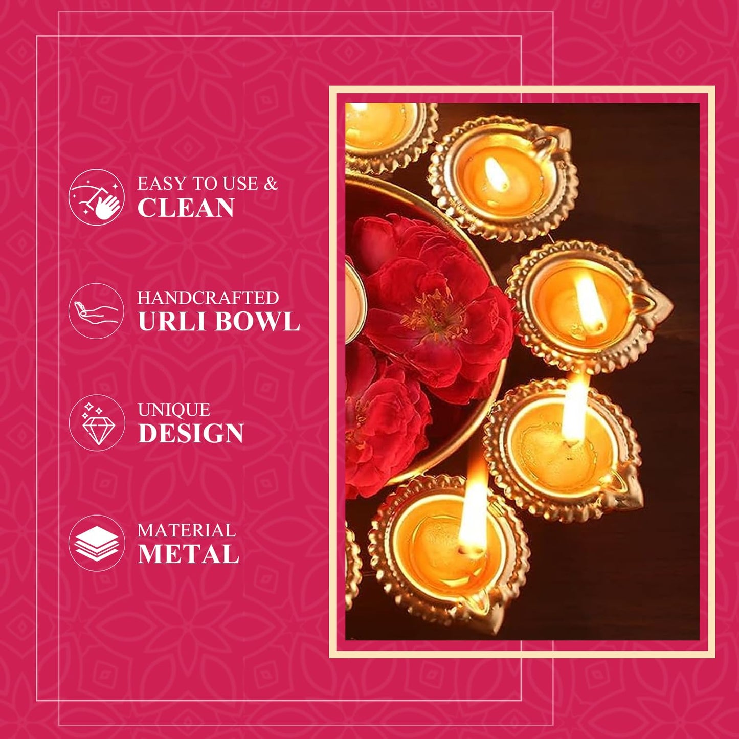 Klassic Handcrafted 6 Diya Flower Urli 8 Inch iCraft by Eagle