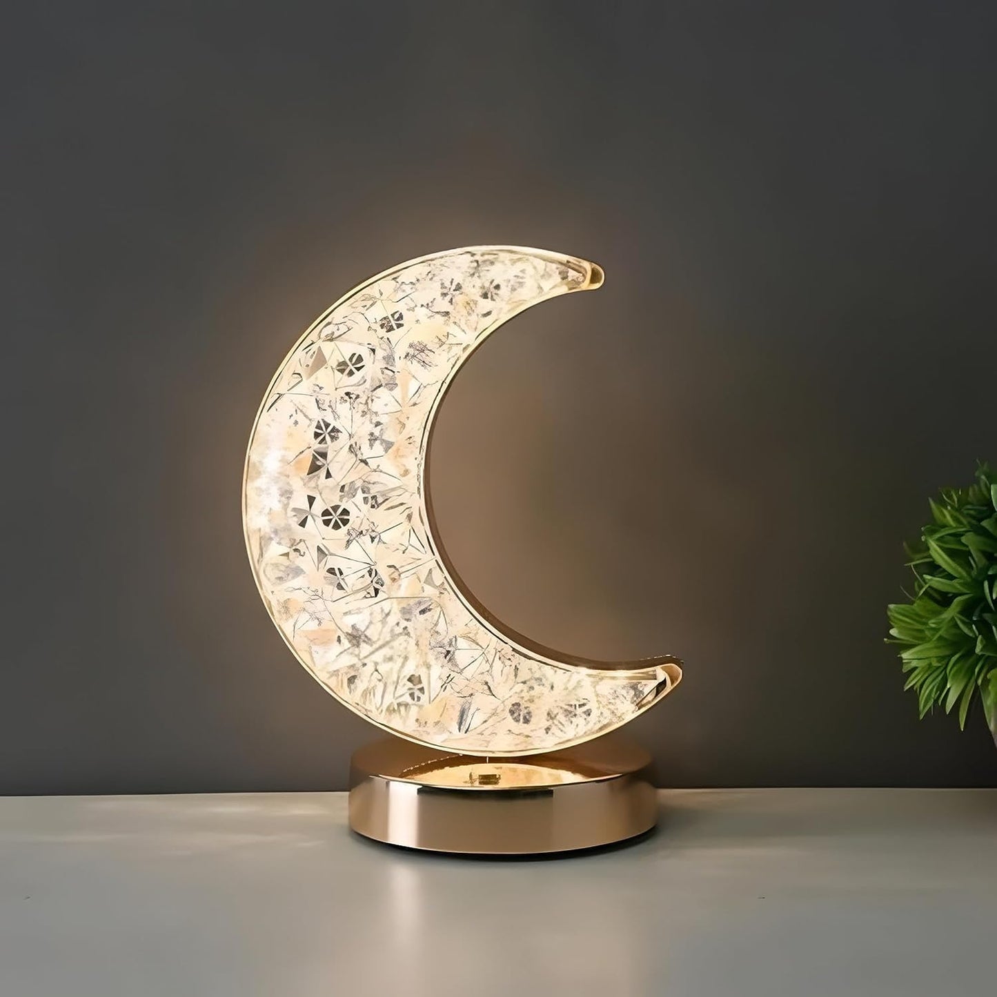 Lexton Half Moon Crystal LED Nightstand Lamp  Rechargeable