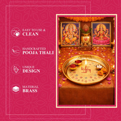 Klassic 6 Inch Pure Brass Swastik Design Puja Thali