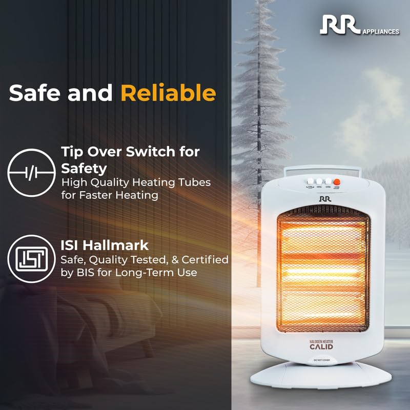 
                  
                    RR Calid Halogen Room Heater 1200 W With 180-degree Oscillation, Easy to Use Handle, Tip-Over Protection & Noiseless Operation, Heater for Home Office Indoor (ISI Approved) With 1 Year Warranty
                  
                