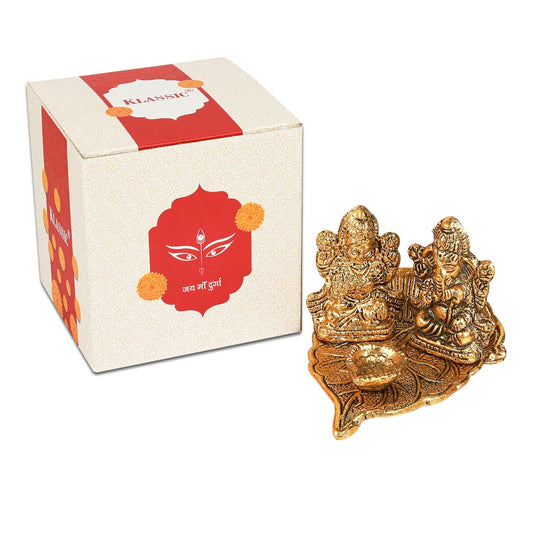 Klassic Golden Ganesh Laxmi Idol Diya  Peepal Patta
