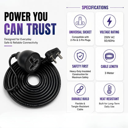 Ocko 10M Heavy-Duty 3-Pin Extension Cord | 10A 1500W Power Cable