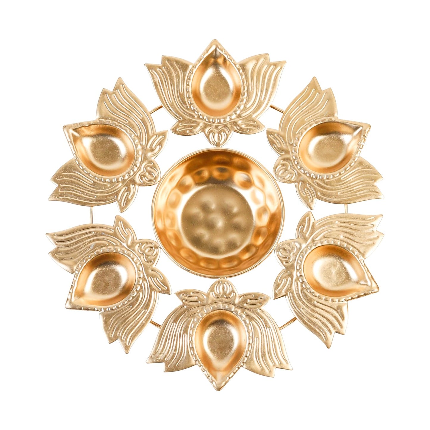 Klassic 6 Lotus Urli Bowl – Antique Metal Decor, Golden Finish