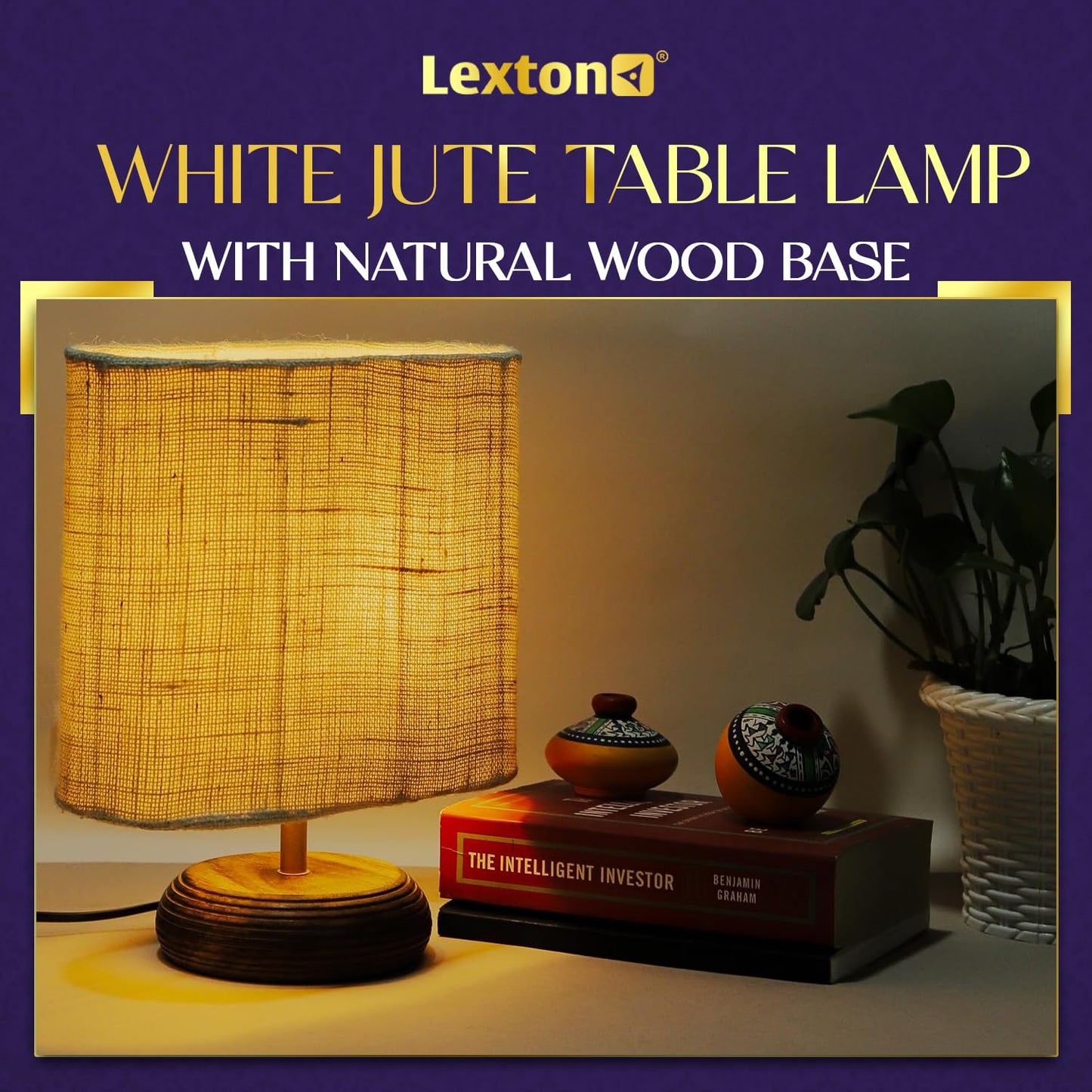Lexton White Jute Table Lamp with Wood Base