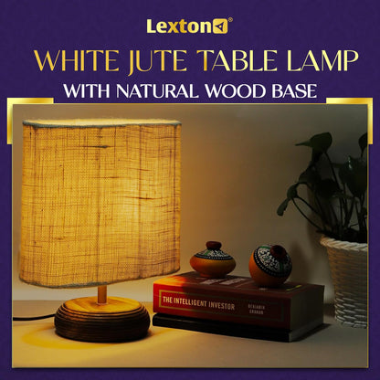 Lexton White Jute Table Lamp with Wood Base