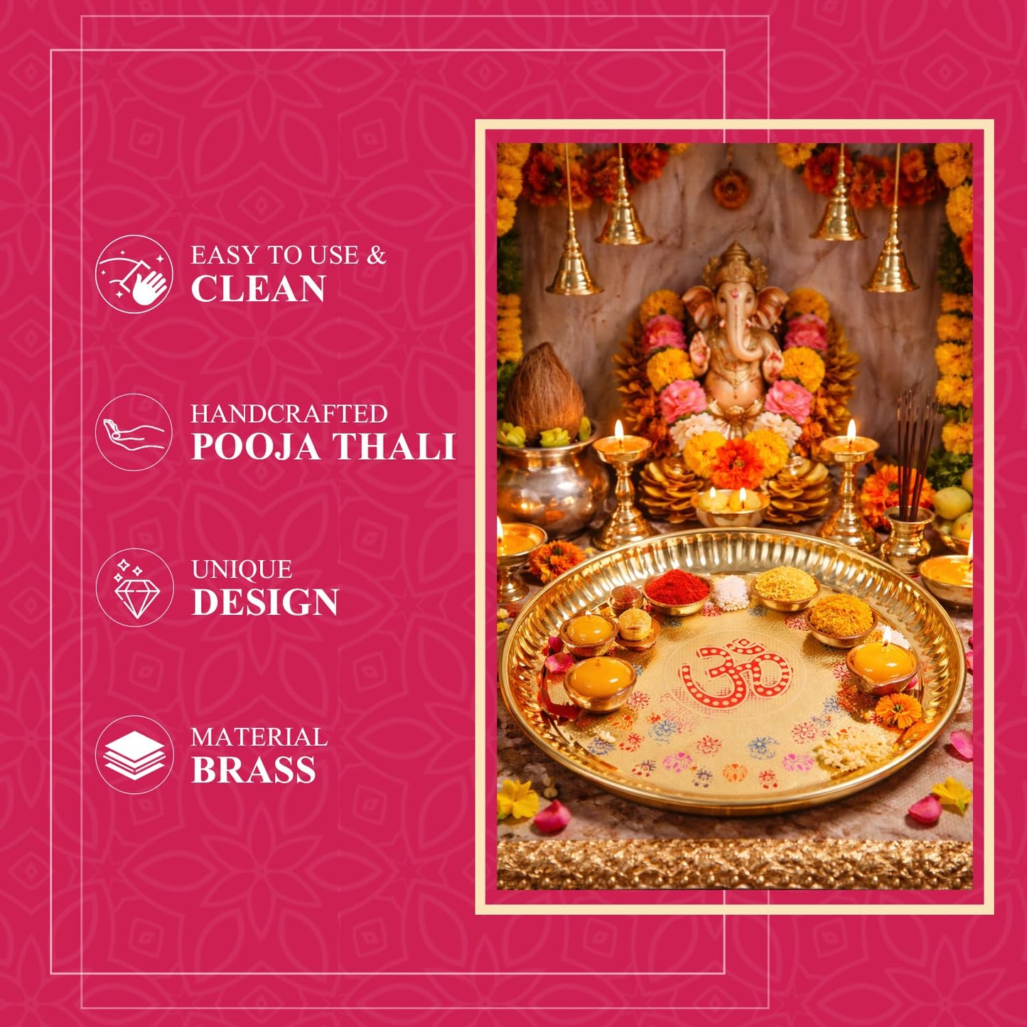 Klassic 6 Inch Pure Brass Om Puja Thali