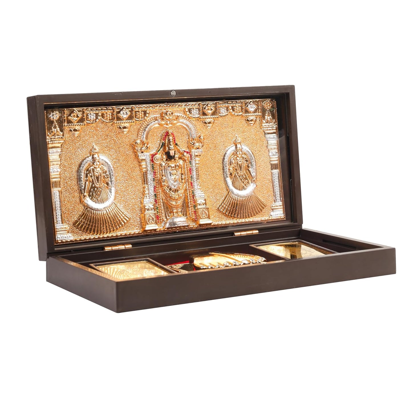 Klassic Lord Venkateswara Plastic Pooja Box with Charan Paduka & Gold Plated Frame