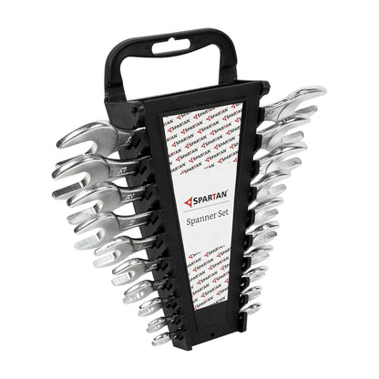 SPARTAN Carbon Steel Open Jaw Spanner Set/Wrench Set/Tool Kit Multipurpose Home Use and Professional Spanners Corrosion Resistant Chrome Plating DOE Jaw Spanners (Silver Set of 10)