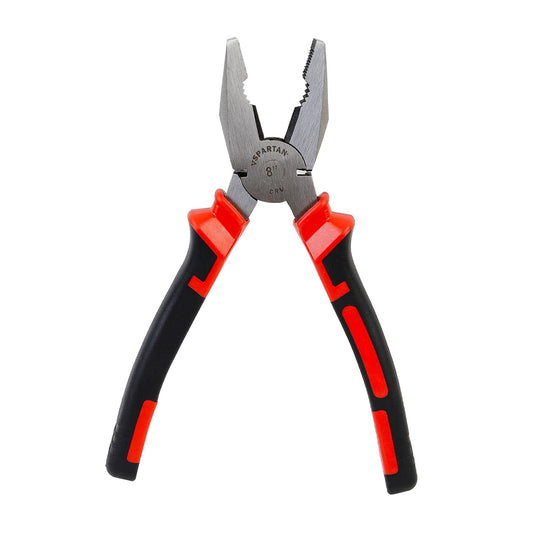 Spartan Combination Plier 8-inch for Home & Professional work Use as Electrical Work, Bending, Holding, Cutting & Pulling, etc | Heavy Duty Cutting Pliers (Red & Black)