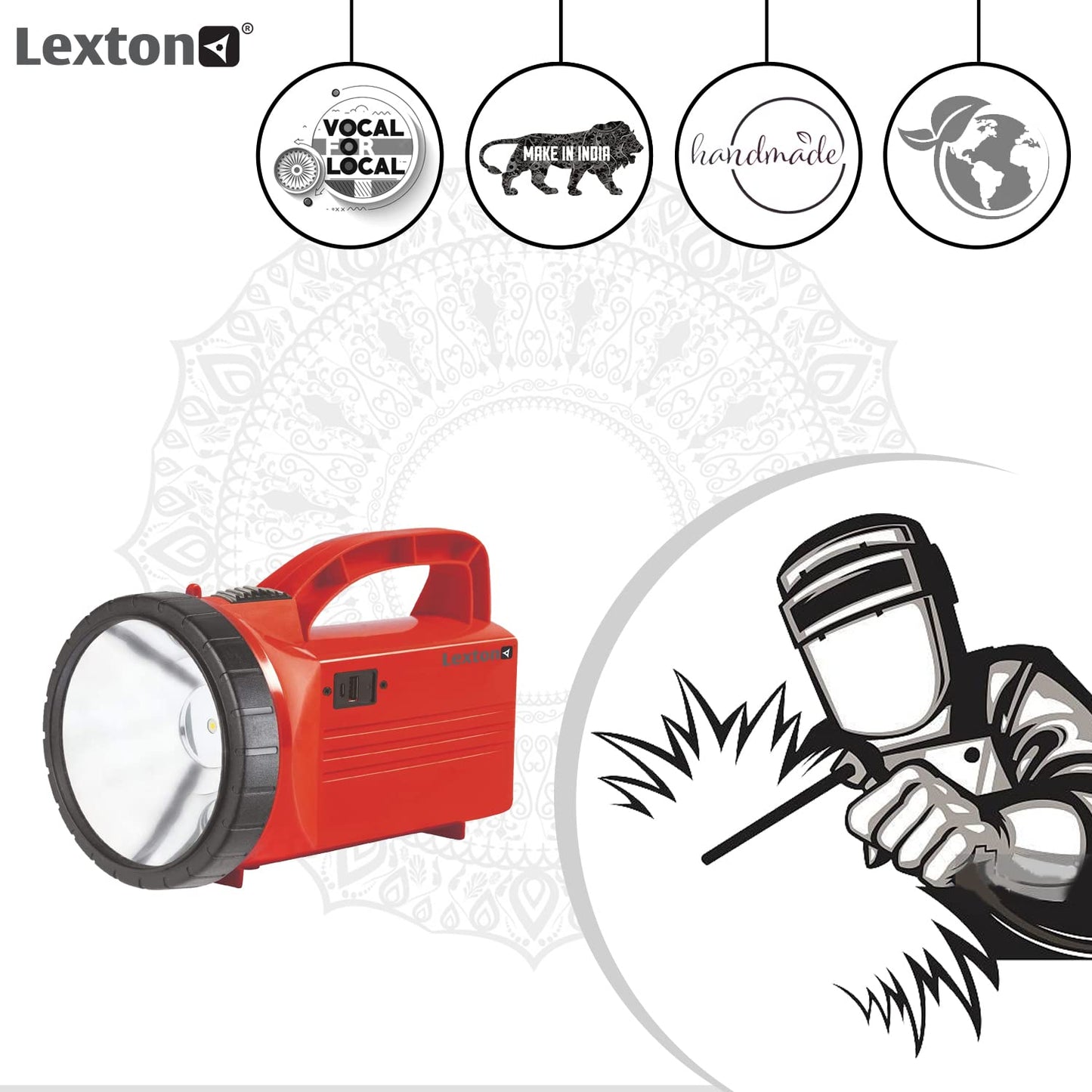 Lexton Thunder-R 5W Rechargeable Torch 4400mAh, Long Beam, Red, USB Kit
