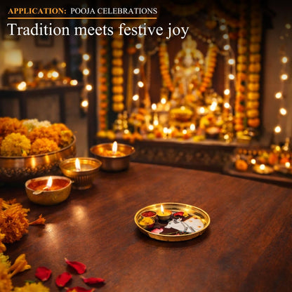 Klassic 8 Inch Brass Pooja Thali for Mandir, Bhog, Diwali, Wedding & Return Gift