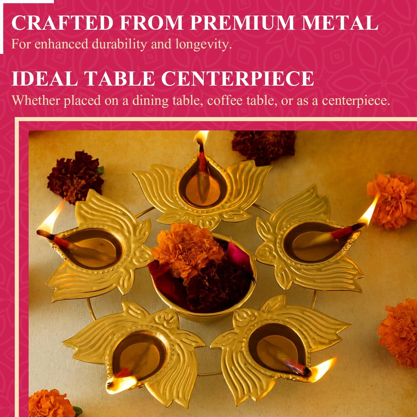 Klassic 5 Lotus Diya Shape Urli Bowl Gold iCraft by Eagle