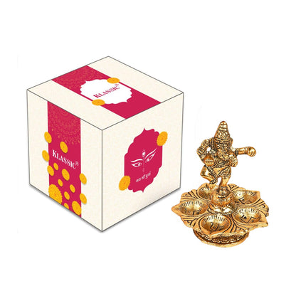 Klassic Antique Ganeshaji Metal Diya | Gold Plated 5 Batti Oil Lamp