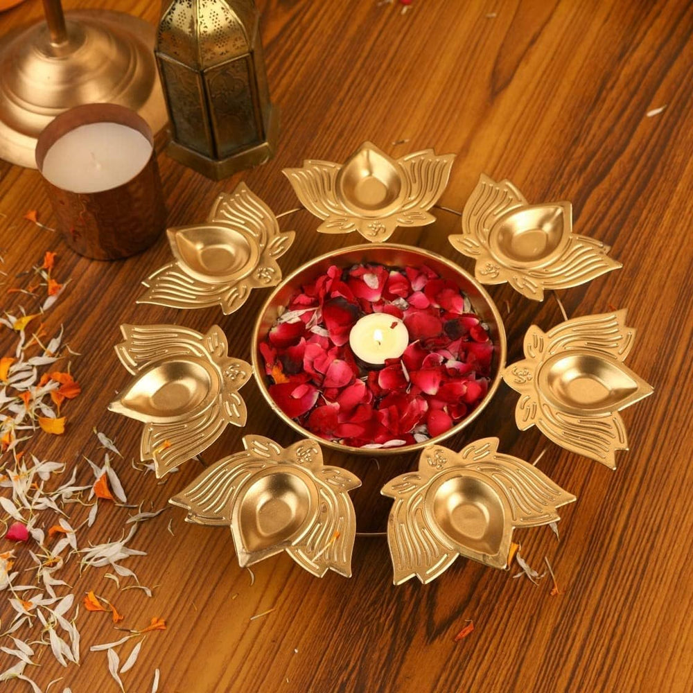 
                  
                    Klassic Unique and Antique 7 Lotus Diya Shape Urli Bowl | Metal, Perfect for Home Decor and a Unique Gift for Diwali, Housewarming, and Festive Celebrations (Golden, Pack of 1)
                  
                