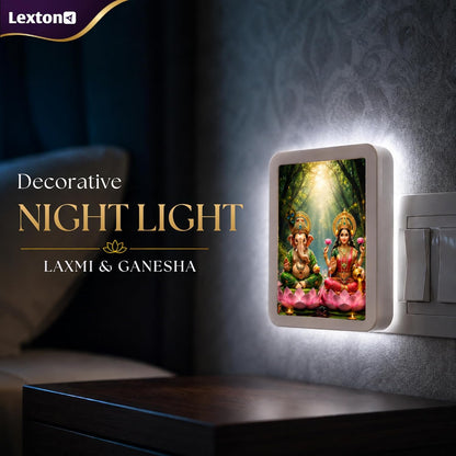 Lexton 5 Inch Laxmi Ganesh LED Night Light | Plug-in Warm White
