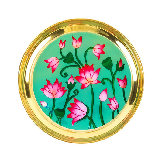 Klassic 6 Inch Handcrafted Brass Thali (Lotus Design)