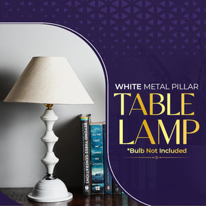 
                  
                    Lexton White Metal Pillar Table Lamp | Bed Side Lamp for Bedroom | Living Room | Home Decoration | Gifting Purpose | Bulb Not Included (Beige Shade Pack of 1)
                  
                