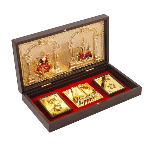 Klassic Lakshmi Ganesh Pooja Box with Shubh Labh & Gold Plated Temple Frame