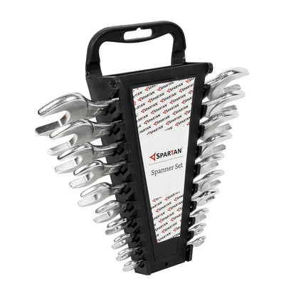SPARTAN Carbon Steel Open Jaw Spanner Set/Wrench Set/Tool Kit Multipurpose Home Use and Professional Spanners, Corrosion Resistant Chrome Plating DOE Jaw Spanners (10 Piece)