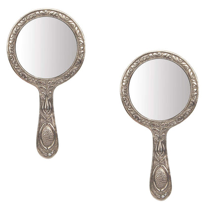 iCraft ICCM02 Hand Carved Metal Round Hand Mirrors for Home Decorations (Metal, Pack of 1)