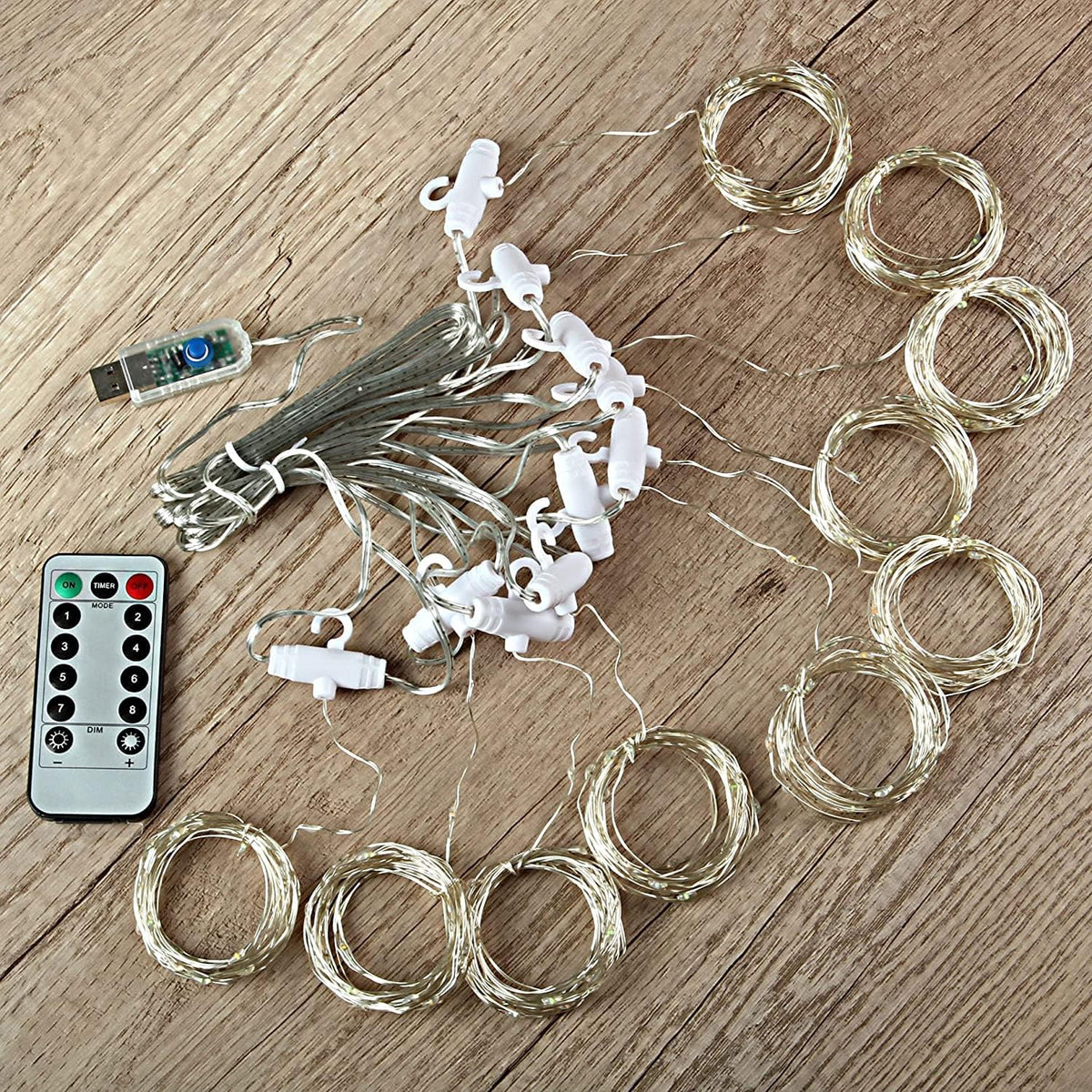 Lexton 3M Copper Curtain Fairy Lights, 300 LED Warm White String Lights with Remote & USB Power