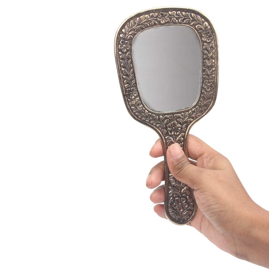 iCraft ICCM01 Hand Carved Metal Hand Mirrors for Home Decorations (Metal, Pack of 1)