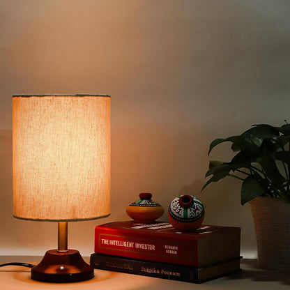 Lexton Wooden Round Table Lamp  Stylish wooden shade, ideal for bedroom, desk, or living room