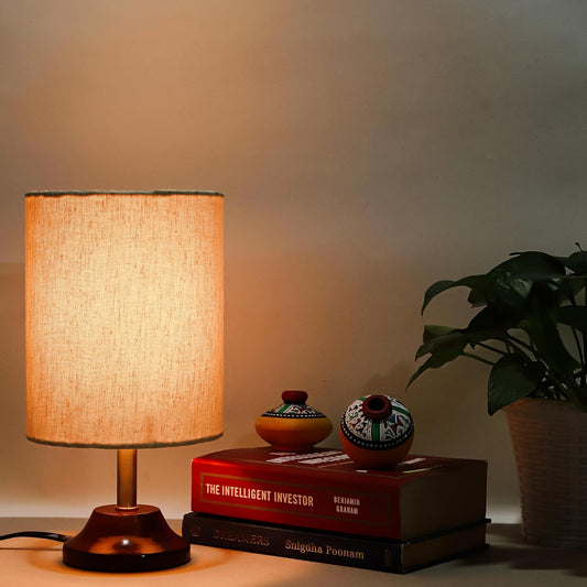 Lexton Wooden Round Table Lamp  Stylish wooden shade, ideal for bedroom, desk, or living room