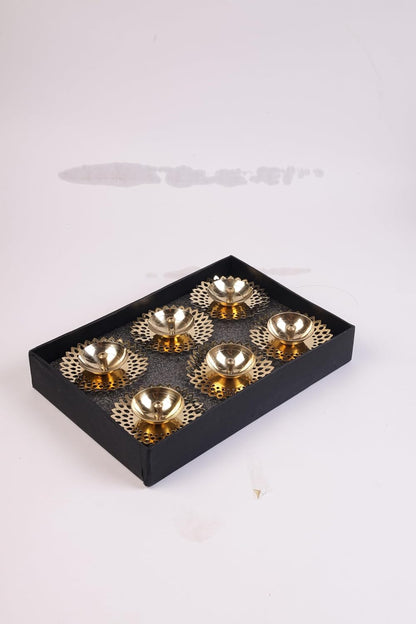 Klassic Pure Brass Flower Design Akhand Deep Diya – Pack of 6