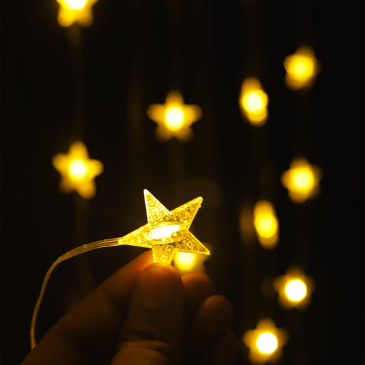 Lexton Warm White Star Curtain Lights | 80 LEDs, 8 Modes, USB Powered