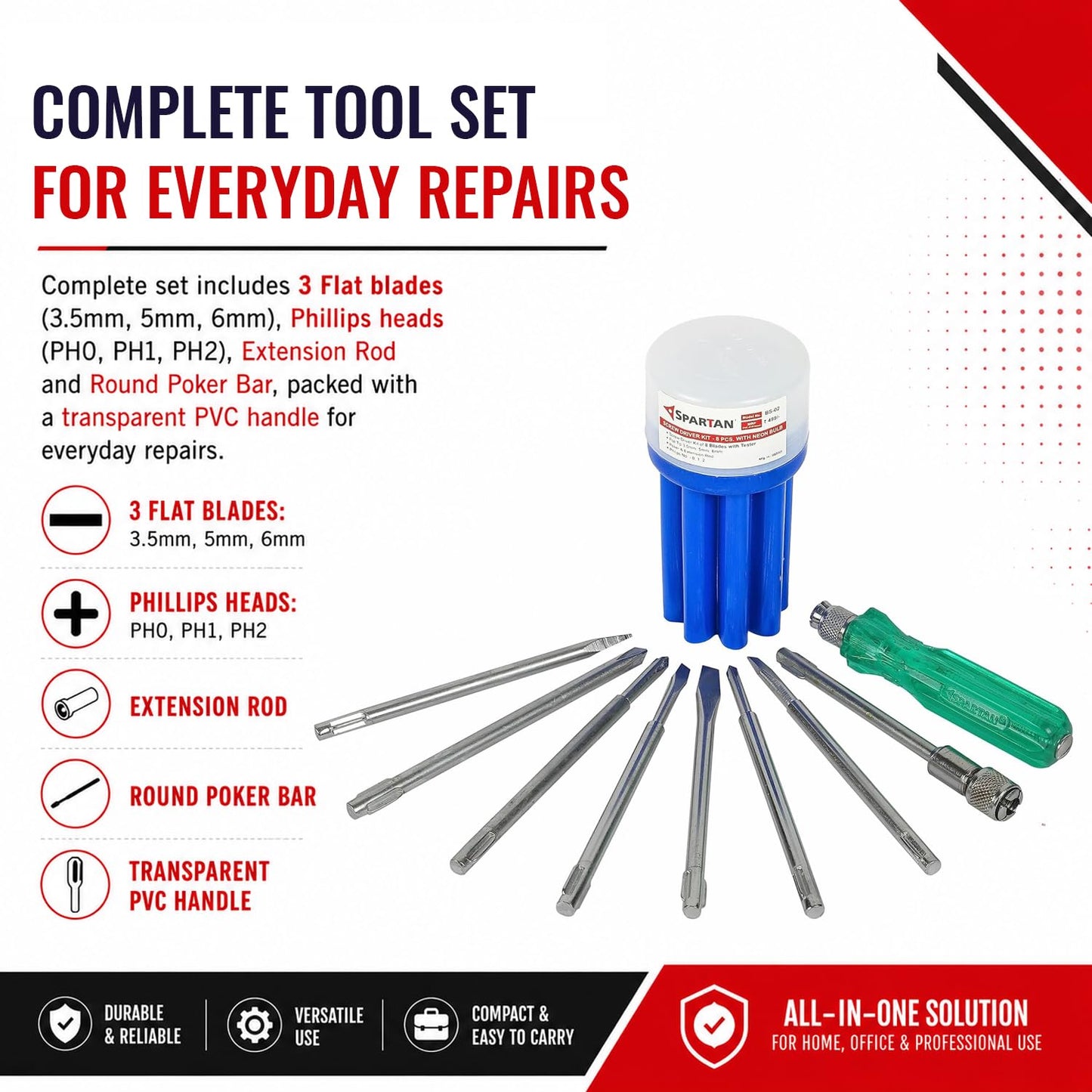 Spartan BS-02 8-in-1 Precision Screwdriver Set with Extension Rod