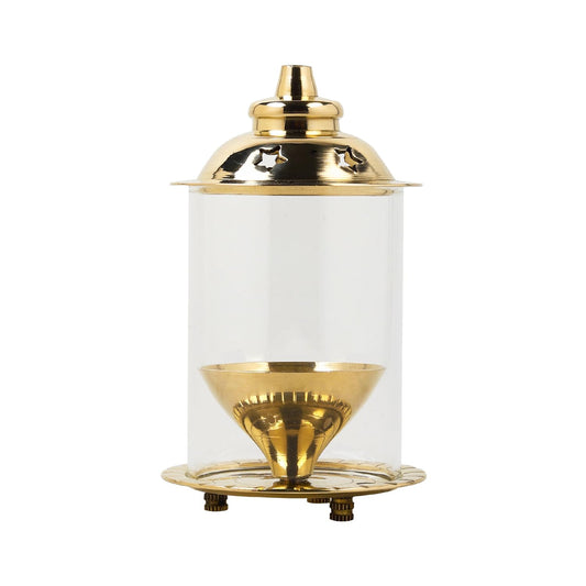 Klassic Akshi Navjyoti 4" Brass Diya with Glass Shade  Decorative Oil Lamp