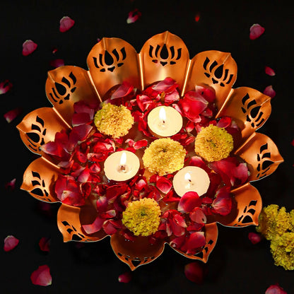 Klassic Golden Metal Lotus Urli Bowl 10.8 Inch