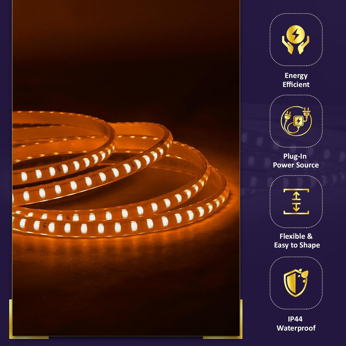Lexton 10M Orange LED Rope Light with 1200 LEDs