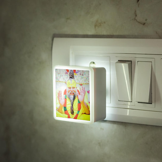 Lexton Premanand Ji Maharaj LED Night Lamp. Warm white 0.5W light creates a serene spiritual ambiance