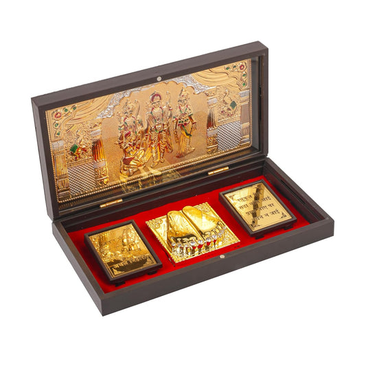 Klassic Ram Darbar Plastic Pooja Box with Hanuman Ji & Gold Plated Temple Frame