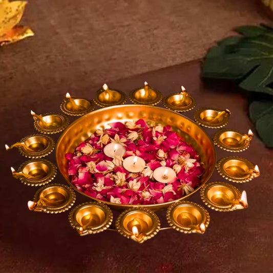 Klassic 13-Diya Urli Bowl – Handcrafted Golden Home Décor