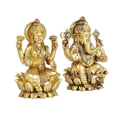 Klassic 3.5 Inch Brass Lakshmi Ganesha Idol Set – Antique Finish