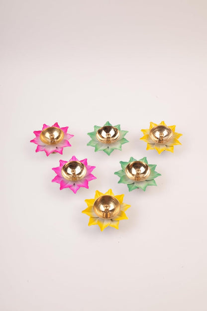 Klassic Lotus Shaped Multicolor Diya Set – Pack of 6