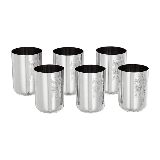 Sorabh RGL Premium Stainless Steel Royal Glass – 7 cm, Laser Design, Set of 6