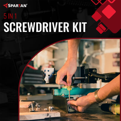 Spartan 5 in 1 Screwdriver Kit with 5m Steel Measuring Tape | Tool Combo Set
