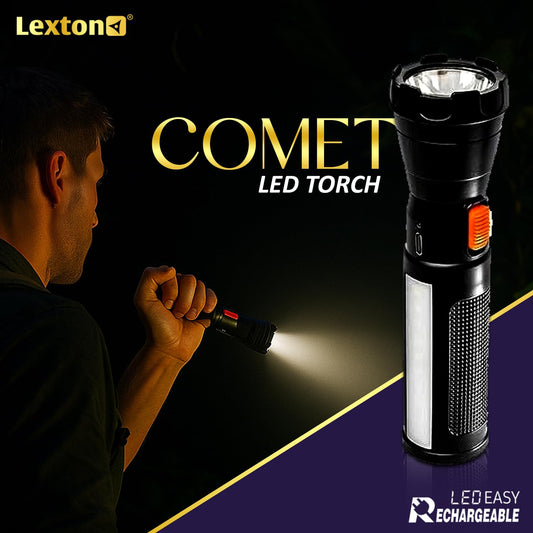 Lexton Comet 1W Torch 1200mAh, Type-C Fast Charge, Dual Mode, 5H Backup, Black