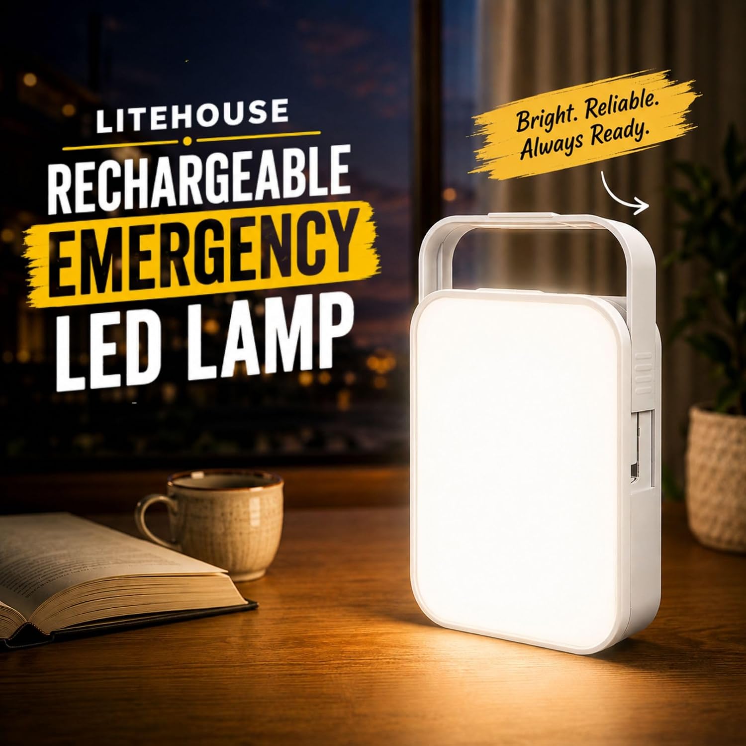 Rechargeable emergency lamp with 10-hour backup
Portable LED emergency light for home and office
Type-C rechargeable emergency light with power bank
